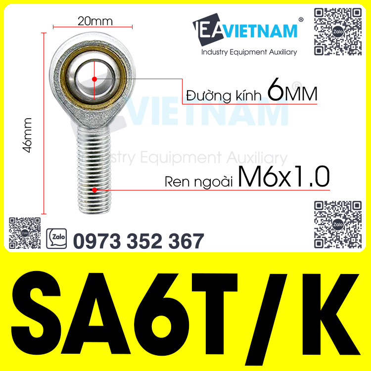 Vòng bi mắt trâu SA 6 T/K ren ngoài M6 6mm