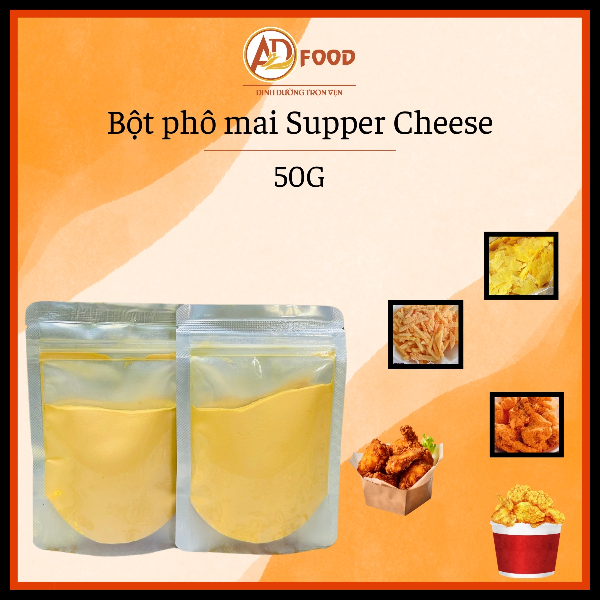 Gói 50G Bột phô mai Supper Cheese màu vàng dùng thử siêu tiện lợi, chuyên dùng cho các món lắc, làm xốt,..