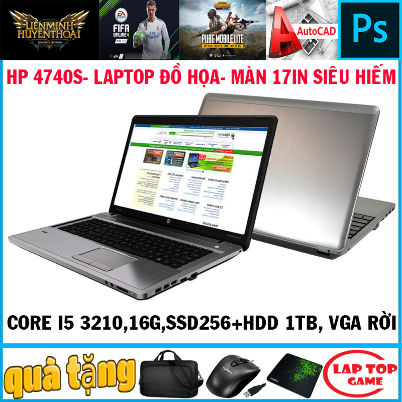 laptop đồ họa víp màn 17.3in vga rời HP 4740S Core i5-3210M, Ram 16GB, SSD256G+ 1TB, VGA HD 7670, màn 17.3″ HD LED, dòng laptop sang trọng, bền bỉ, vỏ nhôm bạc đẹp