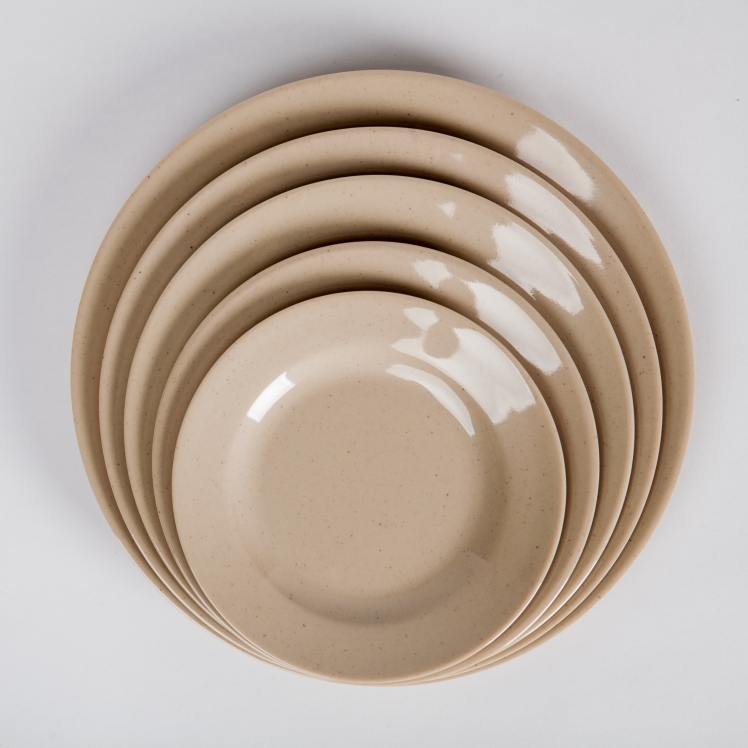 Dĩa tròn cạn nhựa melamine nâu nhiều size