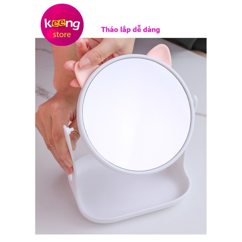 Gương công chúa tai mèo và tai thỏ để bàn xoay 360 độ siêu đẹp.uyendinh