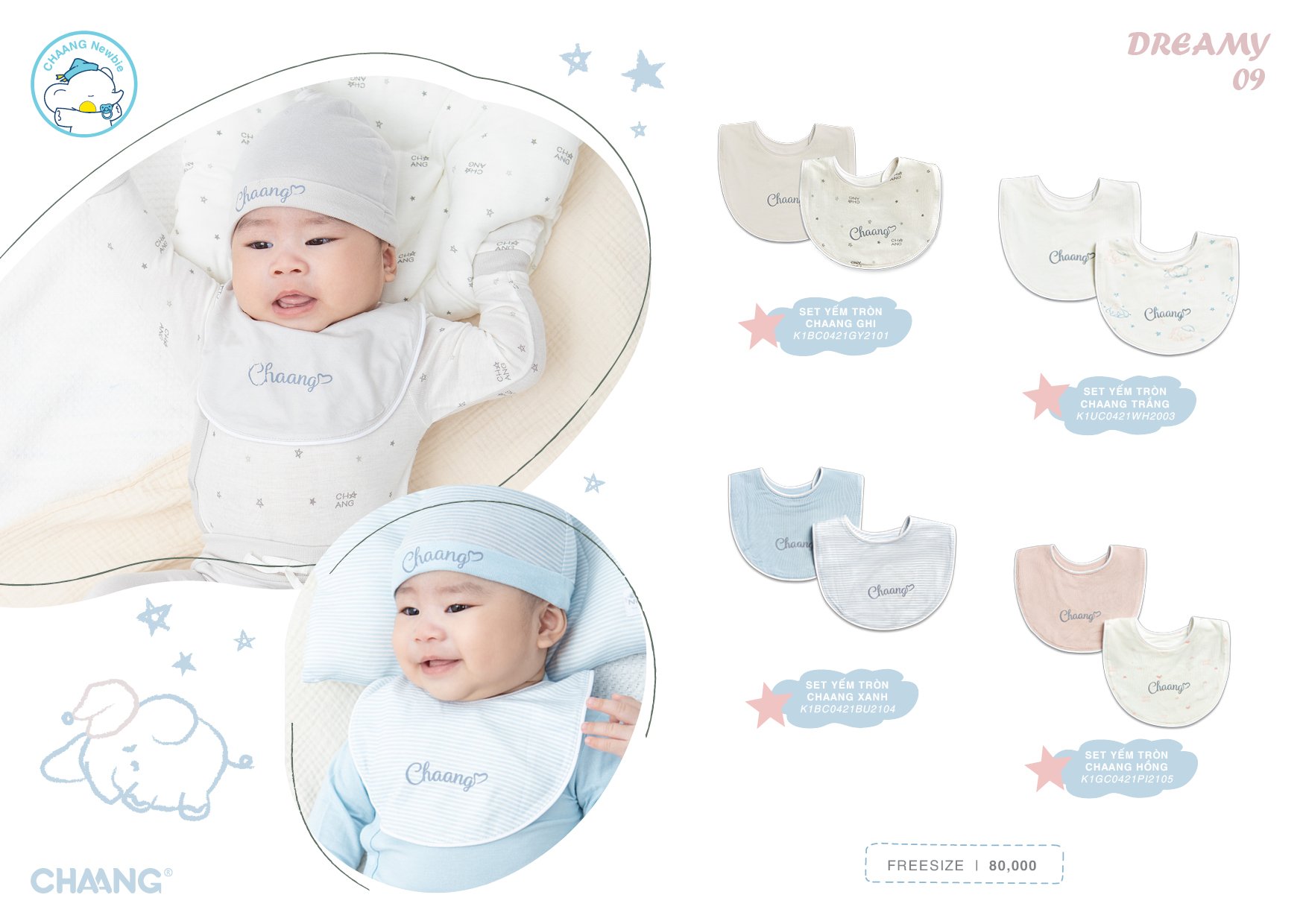 Set 2 yếm tròn sơ sinh họa tiết Chaang