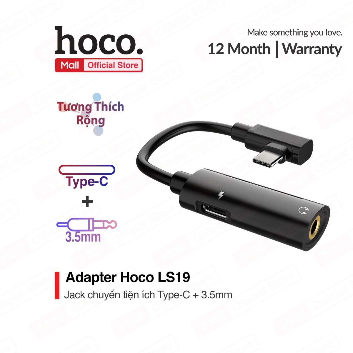 [HCM]Cáp chuyển đổi Hoco LS19 từ USB Type-C sang USB Type-C + Audio 3.5mm
