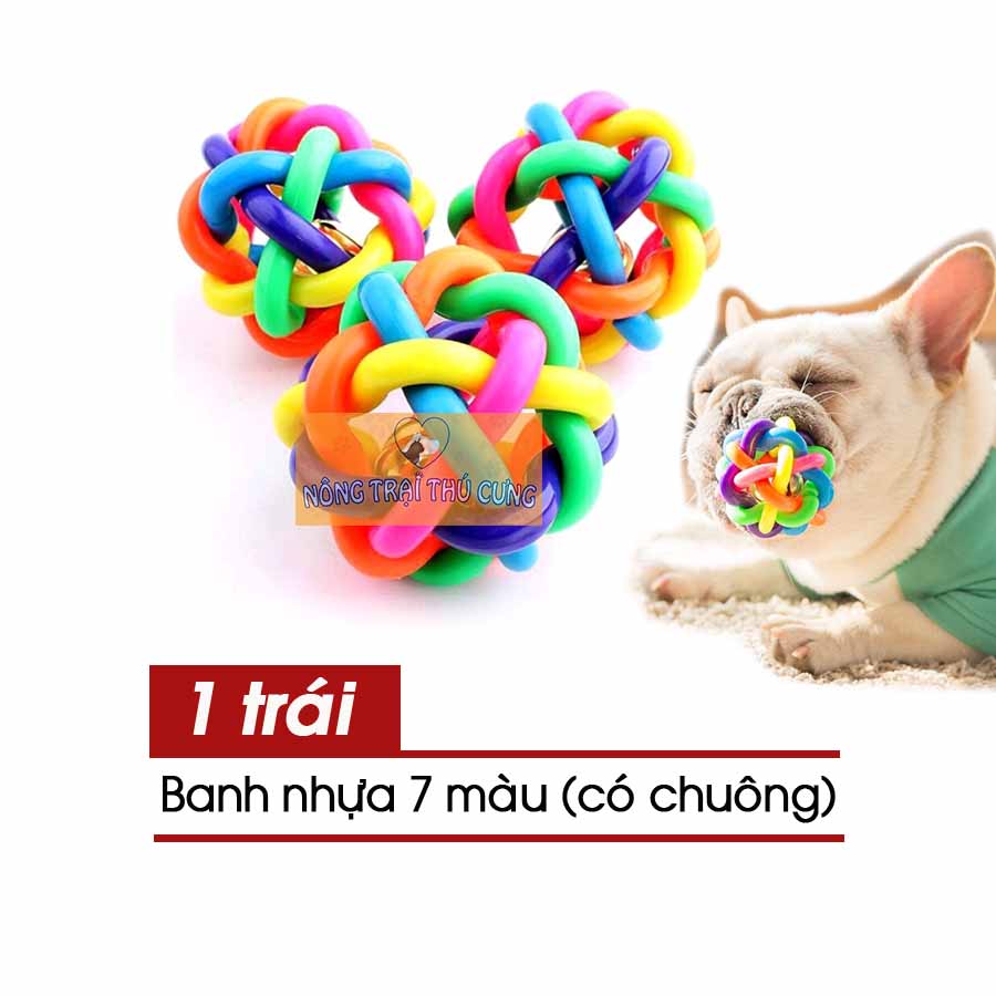 Đồ chơi banh nhựa 7 màu có chuông cho thú cưng -