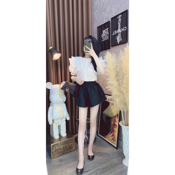 Áo Sơ Mi Cộc Tay Cổ Bèo Tiểu Thư