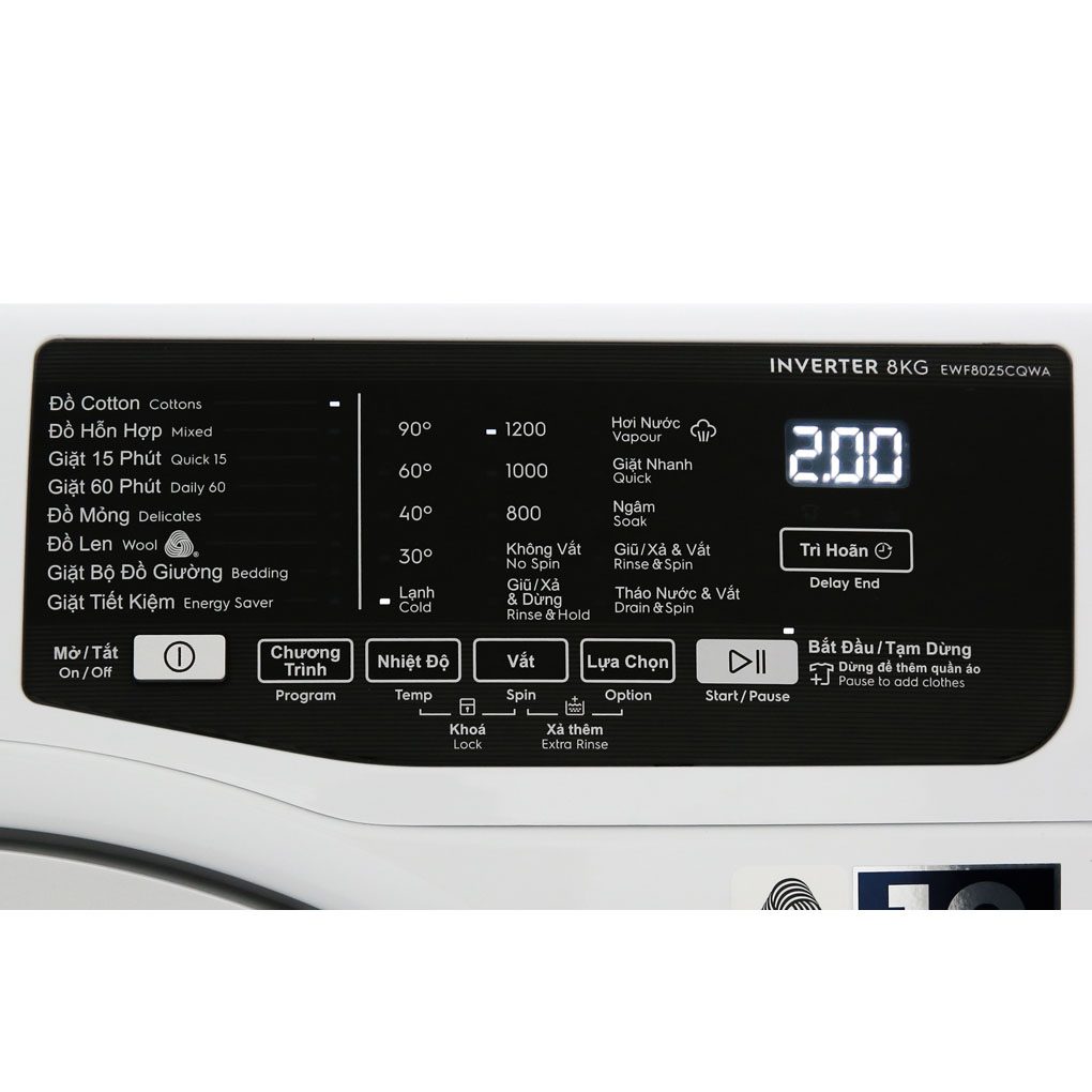 [Trả góp 0%]Máy giặt Electrolux 8kg lồng ngang EWF8025EQWA