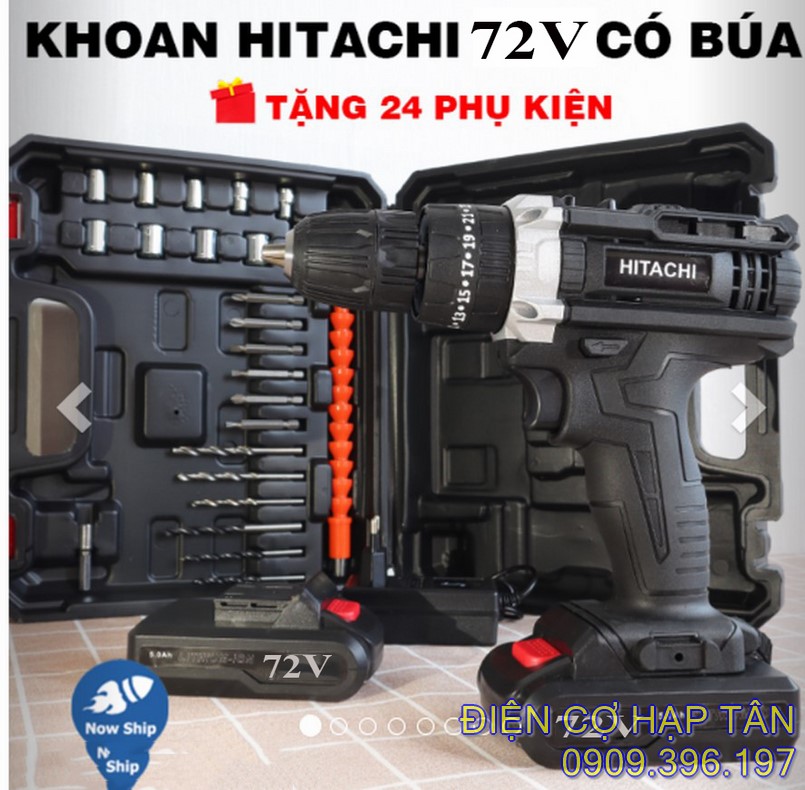 Máy khoan pin hitachl 72v bộ kèm 24 phụ kiện