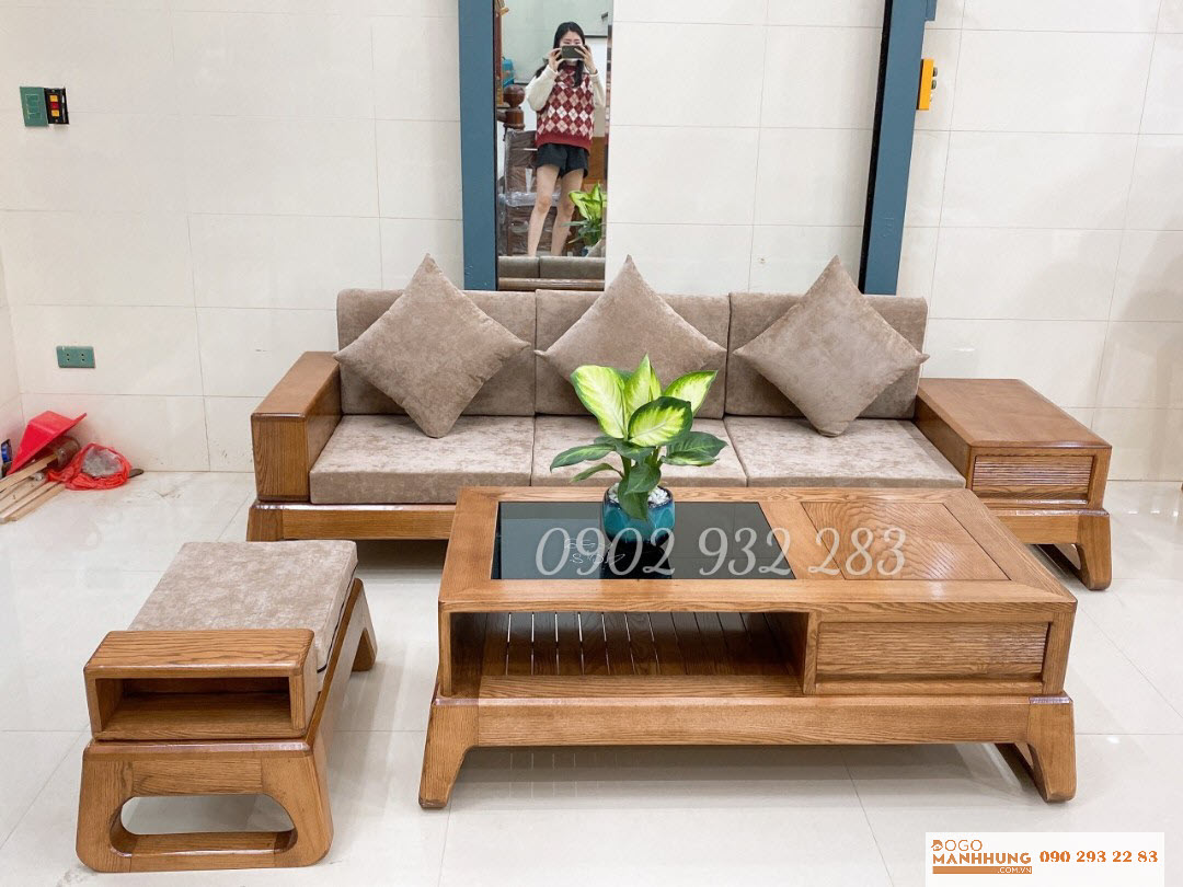 Bộ bàn ghế phòng khách sofa 3 món gỗ sồi G07 miễn phí lắp đặt giao hàng, giá tại xưởng bao giá tốt