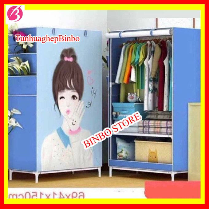 [SALE XẢ HÀNG]Tủ vải khung sắt 3D 1 buồng , 2 ngăn