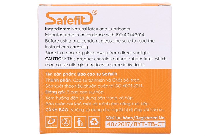 Bao cao su mỏng nhiều chất bôi trơn Safefit Smooth 3 chiếc