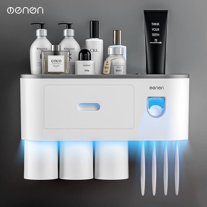 Bộ Nhả Kem Đánh Răng Tự Động, Hộp Đựng Bàn Chải Đánh Răng Treo Tường Phòng Tắm, Gía Để Bàn Chải Đánh Răng 2, 3, 4 Cốc-Bộ nhả kem đánh răng tự động kèm 4 cốc gắn tường , Nhả kem 4 cốc loại mới