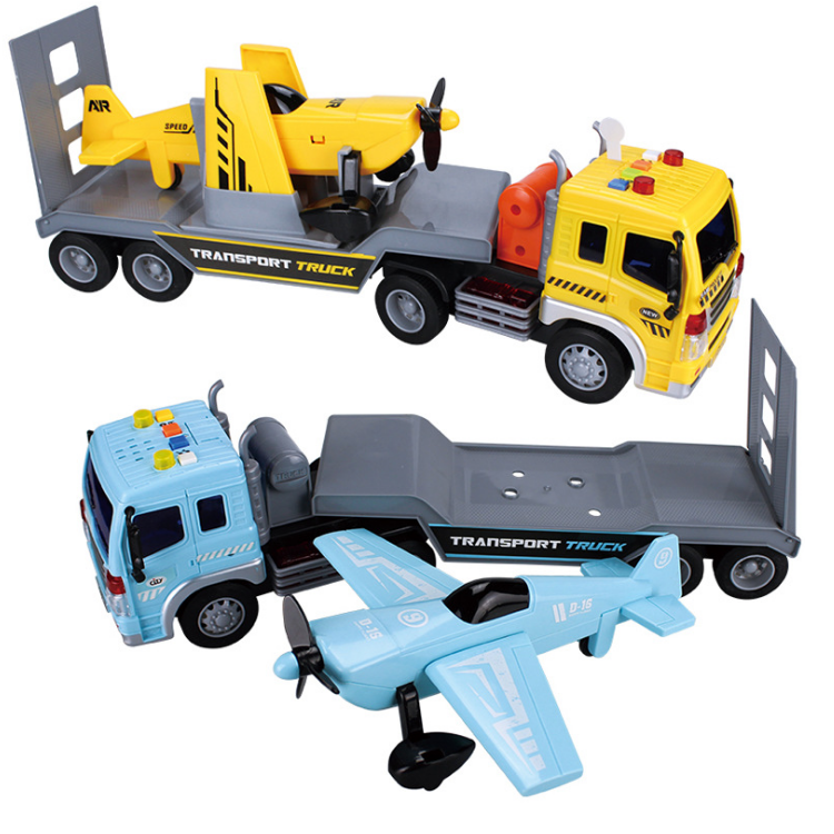 Bộ mô hình xe đầu kéo container chở máy bay bằng nhựa tỉ lệ 1:16 - Xe ô tô đồ chơi trẻ em có âm thanh và đèn