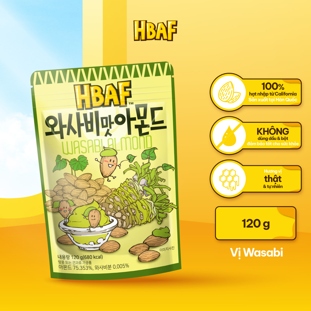 Hạt Hạnh Nhân Tẩm Vị HBAF Hàn Quốc Các Vị (Gói 120g)