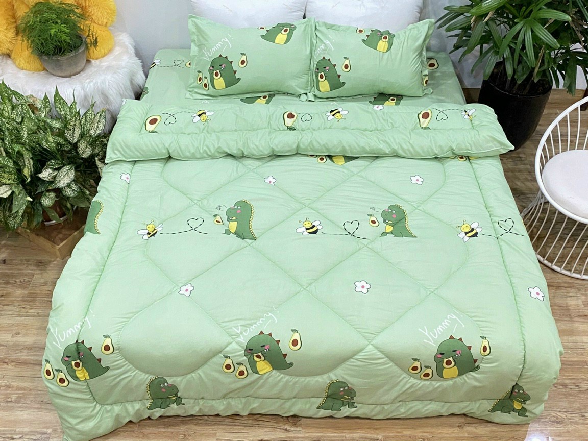 Chăn phao mùa đông bông siêu nhẹ poly cotton mẫu Dâu Hồng thỏ cute vịt vàng... có ruột bông dày I Có set 5 món hoặc lẻ 1 chăn phao tuỳ chọn