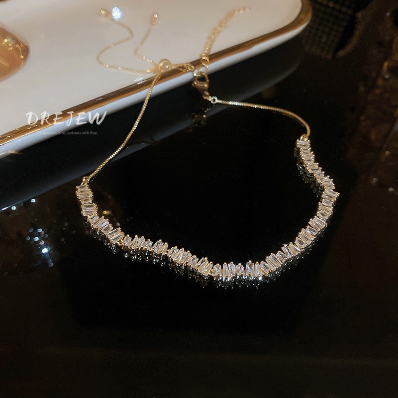 Drejew dây chuyền ngắn đính đá zircon lấp lánh đơn giản cho nữ