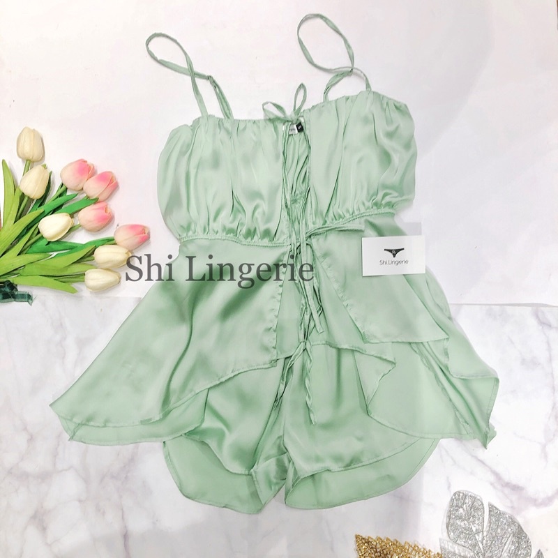 Bộ ngủ lụa cột dây vạt xéo