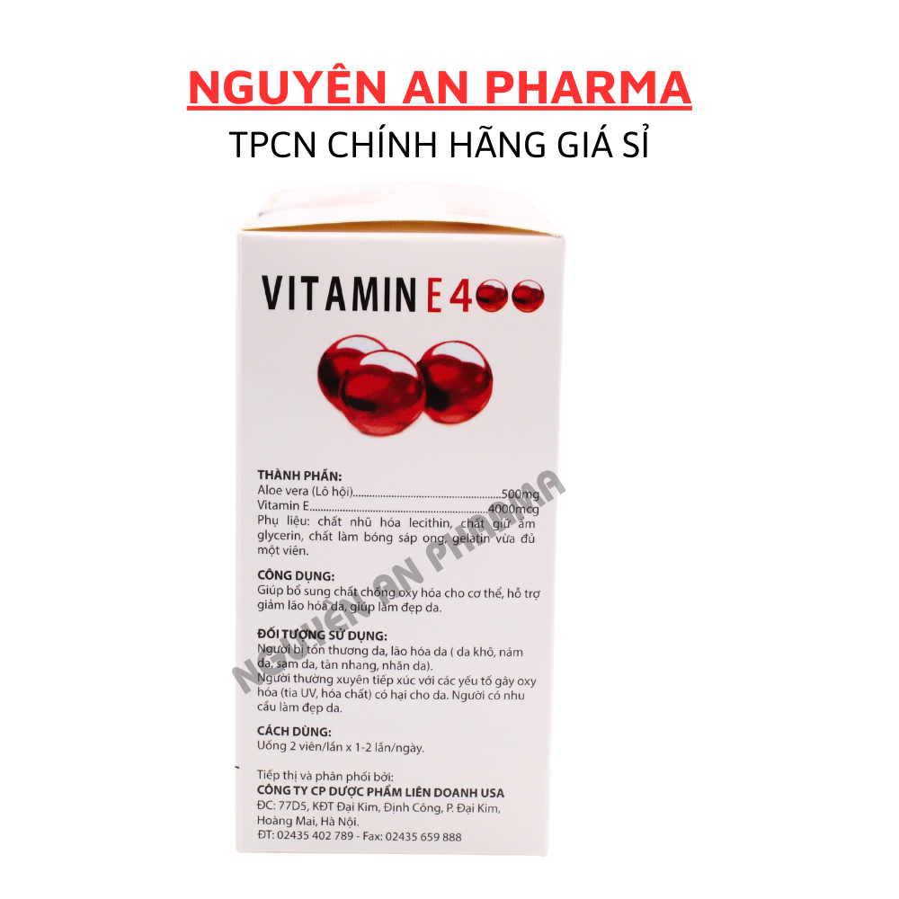 Viên uống vitamin E đỏ hỗ trợ sáng da, mờ thâm VitaminE 400 lô hội trắng da, giảm nhăn nheo - 100 Viên VITAMIN E ĐỎ