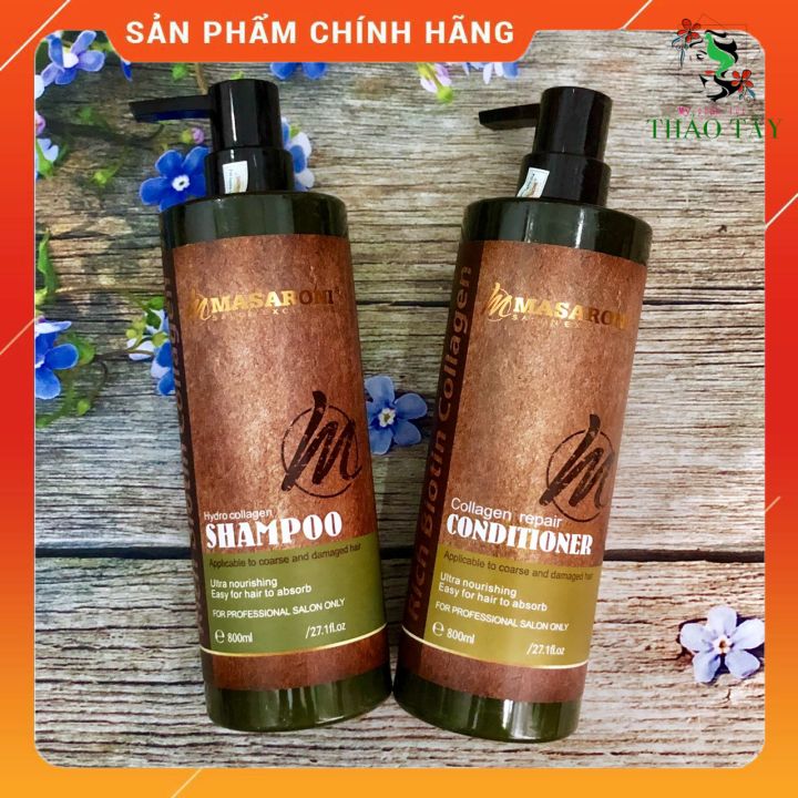 Bộ dầu gội xả phục hồi siêu mượt tóc Masaroni Rich Biotin Collagen repair Shampoo & Conditioner 800ml- CẶP