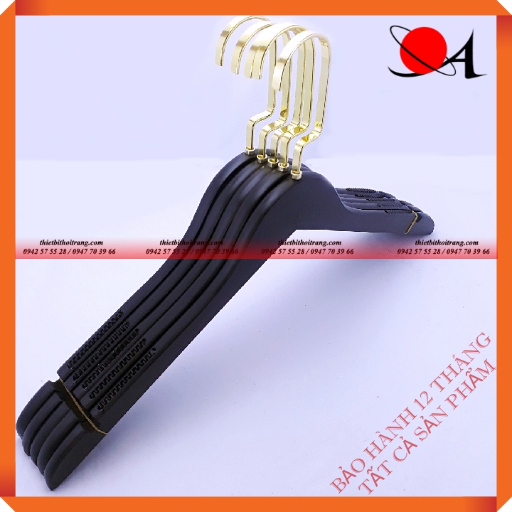 Bộ 5 Móc Gỗ Cổ Tròn Sơn Đen Có Vai Đệm Luxury(LZ-5MGAĐT-Đ-VV10)