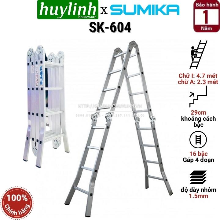 Thang nhôm gấp 4 đoạn 4 bậc sumika sk-604 - cao tối đa 4.7 mét - thang đa năng