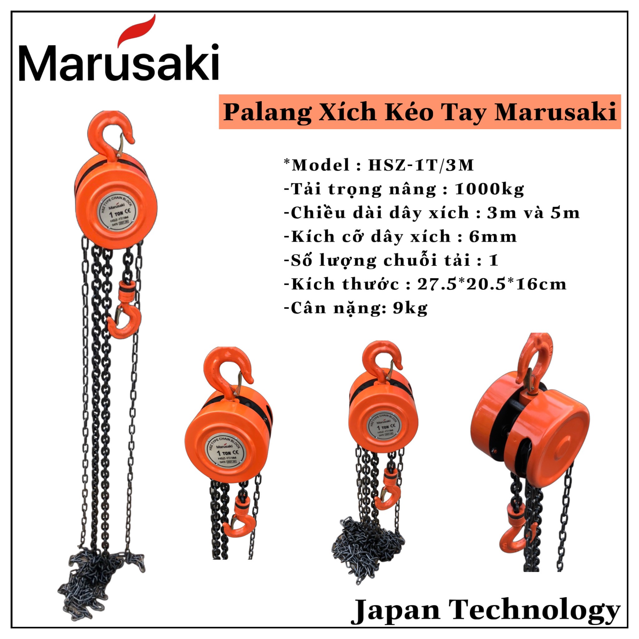 Palang xích marusaki hsz 1t-3m/5m