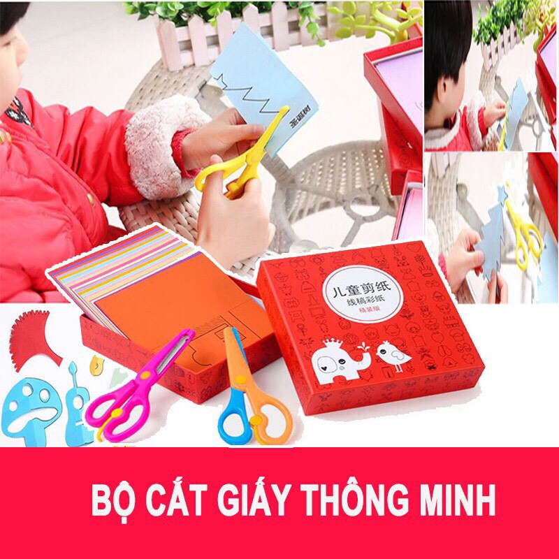 Bộ Đồ Chơi Cắt Giấy Thông Minh 240 Tờ Kèm 2 Kéo.