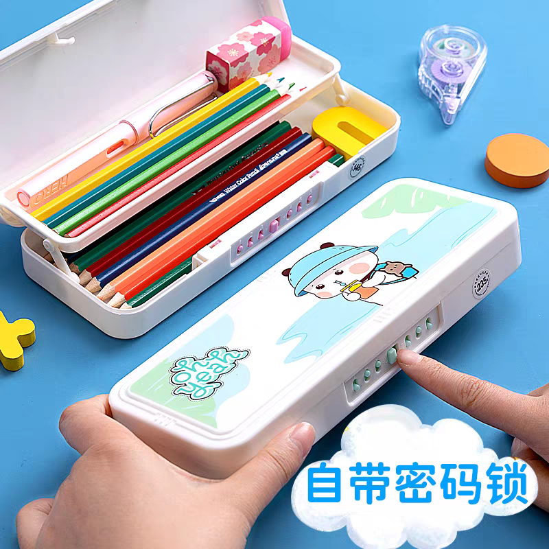 Hộp Bút Mật Khẩu 2 Tầng Hoạt Hình Dễ Thương Cho Học Sinh