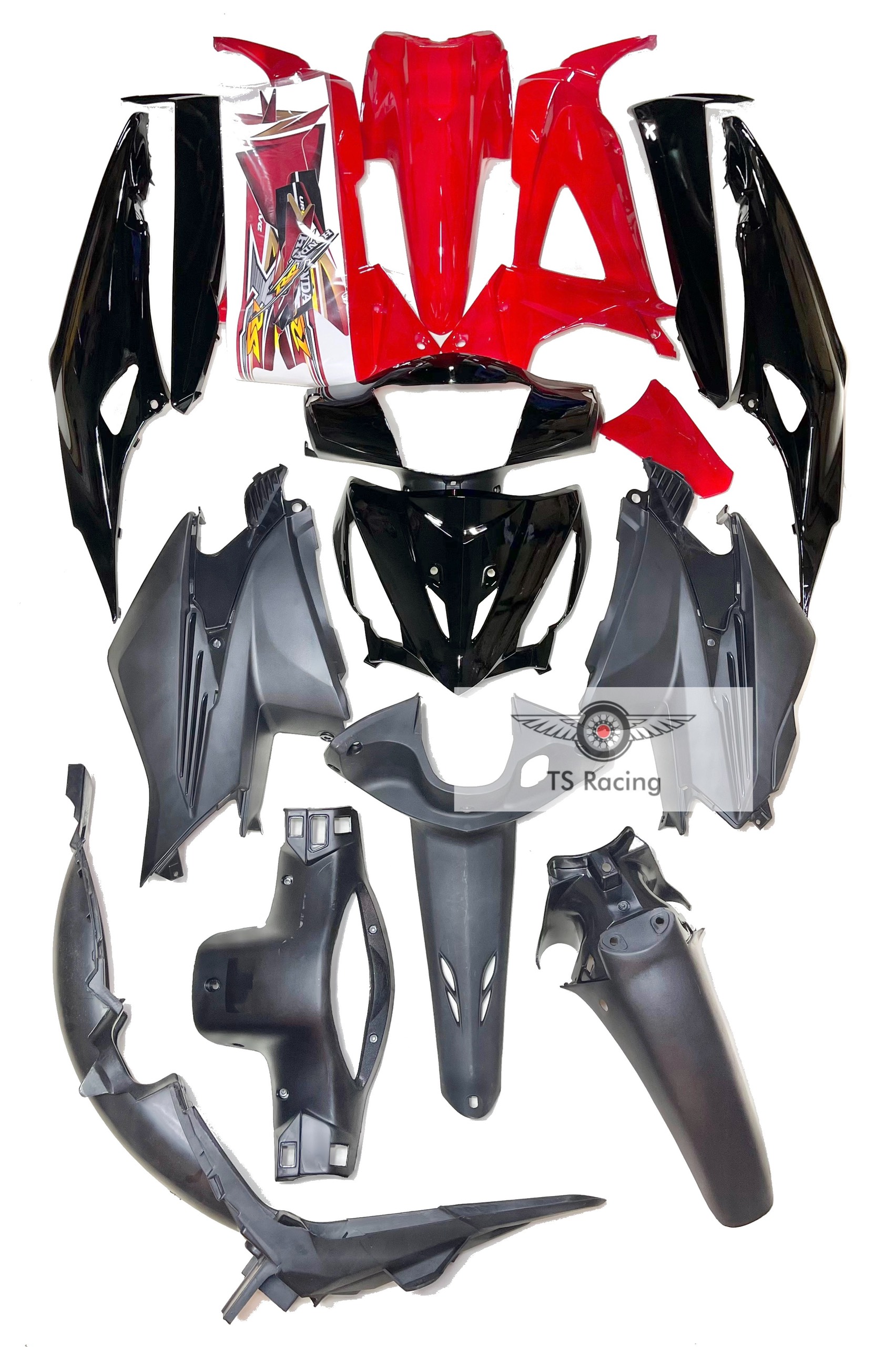 Dàn áo wave rsx100 màu đỏ tươi đen - tặng team 3 lớp