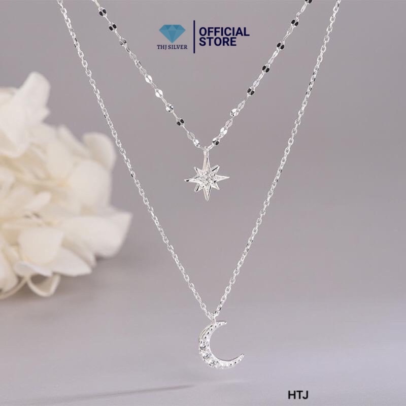 Dây chuyền đôi trăng sao nữ tính chuẩn bạc ta