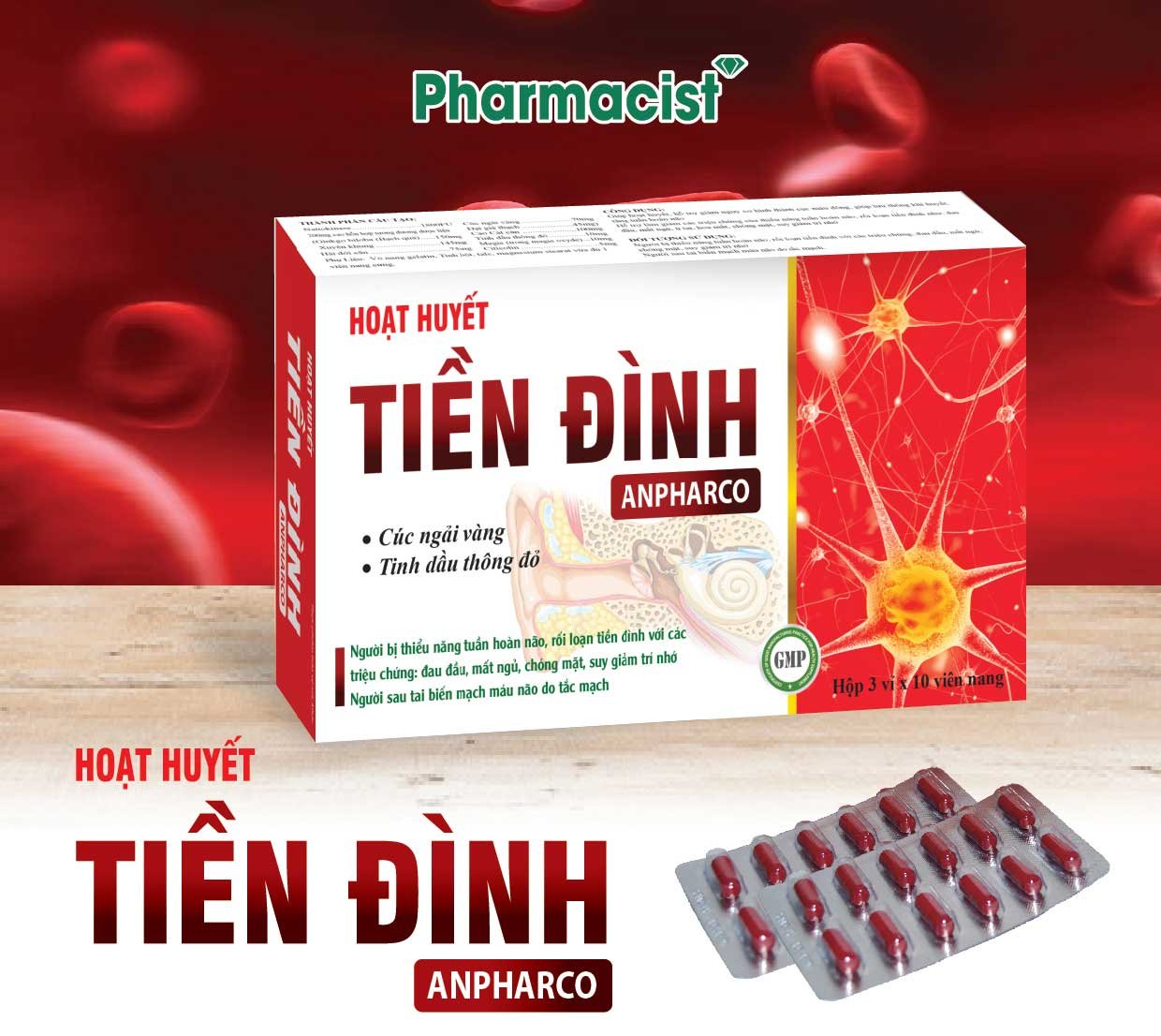 Viên Uống Hoạt Huyết Tiền Đình Anphaco Giảm Nguy Cơ Hình Thành Cục Máu Đông,Giúp Lưu Thông Khí Huyết,Giảm Rối Loạn Tiền Đình Như Đau Đầu, Mất Ngủ,Suy Giảm Trí Nhớ- Hộp 30 Viên- Dược Phẩm Bách Lộc