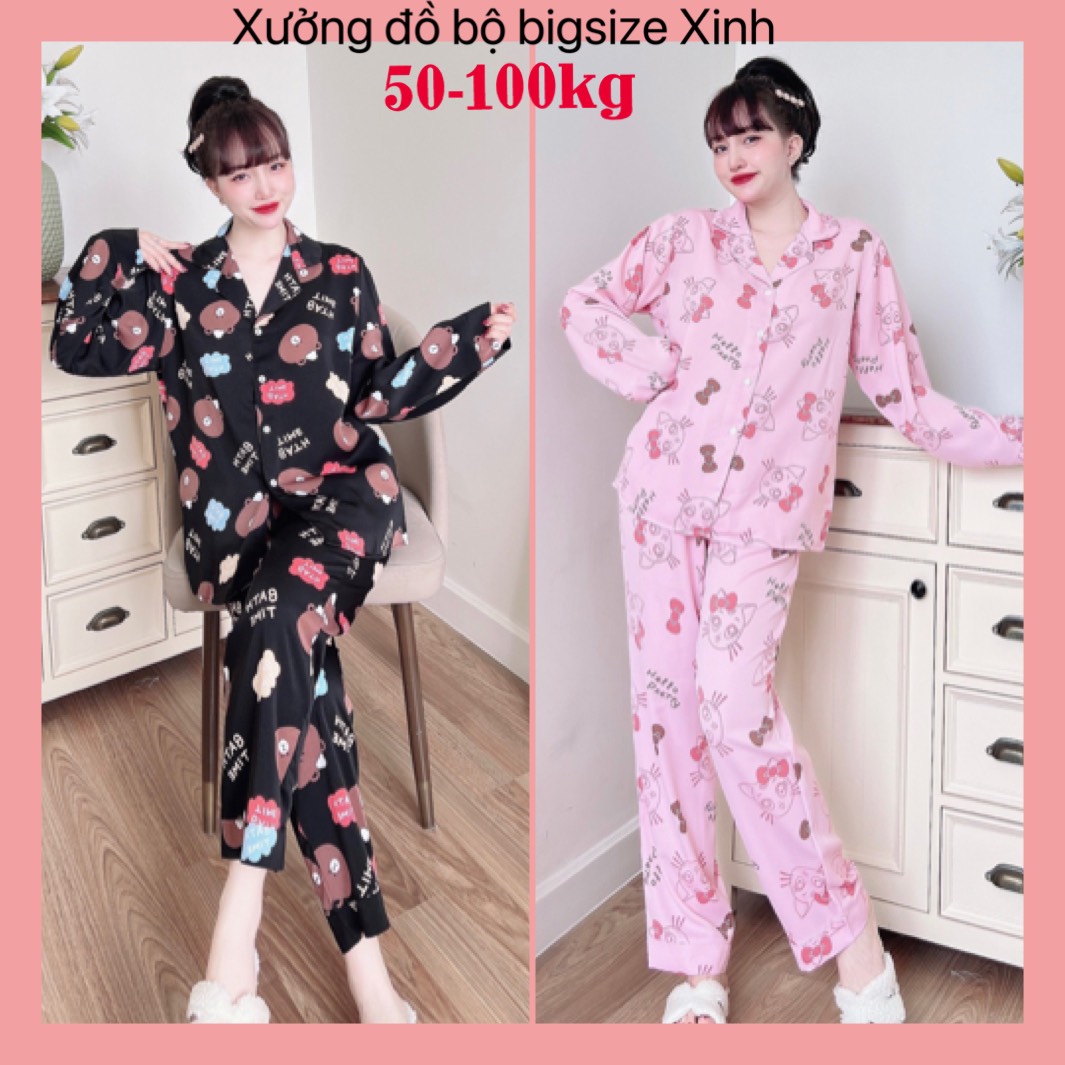 Đồ bộ nữ bigsize quần dài tay dài mặc nhà chất lụa mango mặc  mùa hè mềm mát