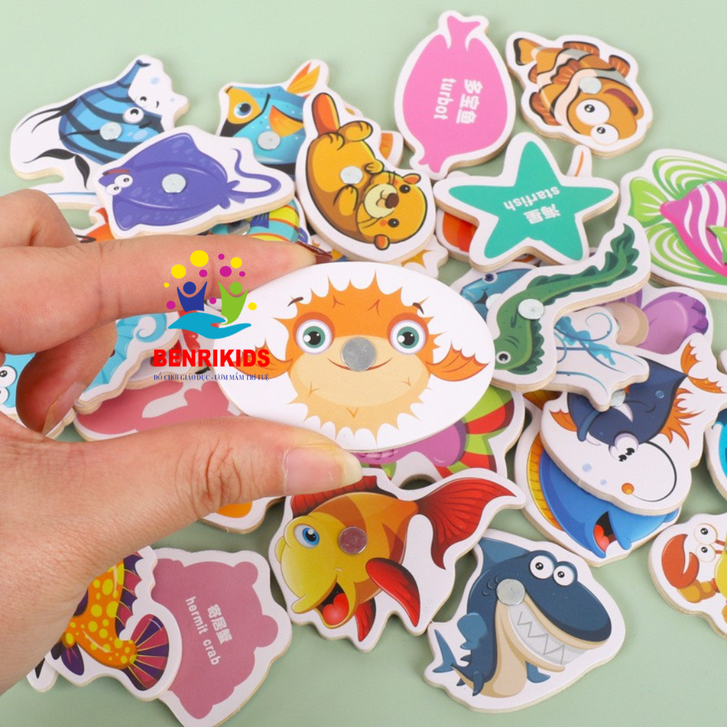 Fishing toy set combination magnet game jigsaw puzzle number for baby playing Medium Medium learning, đồ child toy fun