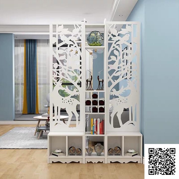 Bộ 2 vách ngăn bình phong liền kệ hình 2 con hươu GTS325 cao cấp.,