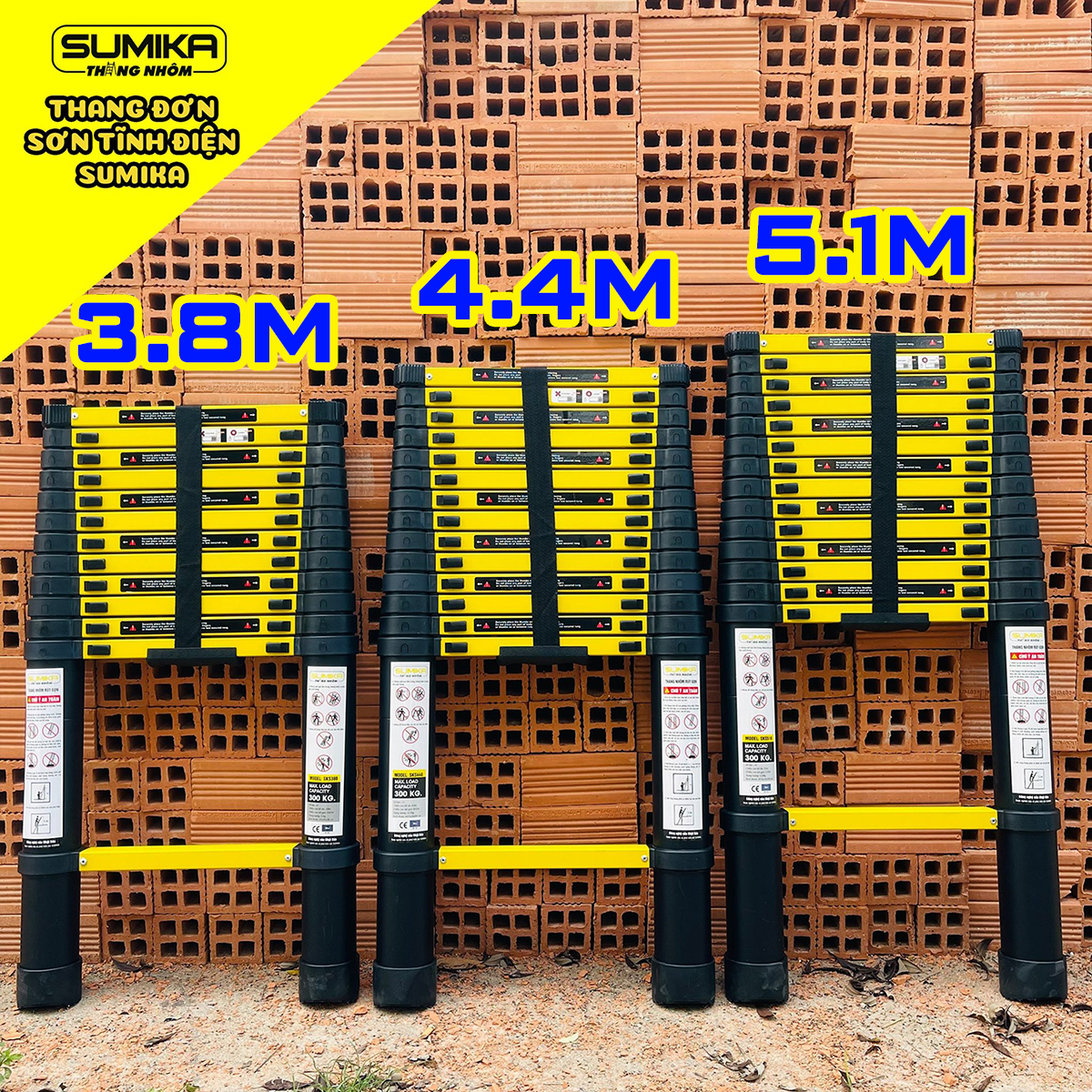 Thang nhôm rút đơn xếp gọn 5m1 SUMIKA SK 510 New ( màu bạc ). An toàn – Tiện lợi – Tiết kiệm ,15 bậc, tải trọng 300kg, bảo hành 2 năm.