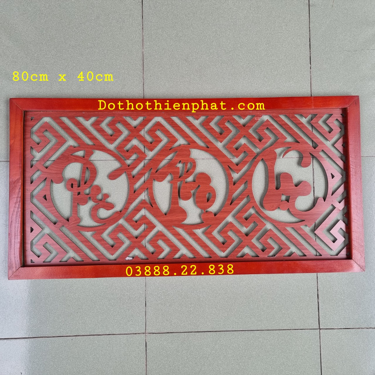 Tấm chắn khói chữ Phúc Lộc Thọ màu đỏ 80cm x 40cm mẫu chữ nhật