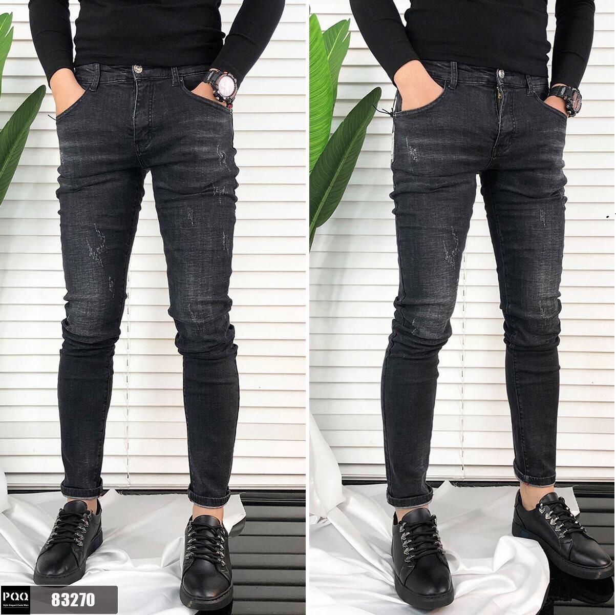 quần jean nam  xám đen xước nhẹ 184 +2