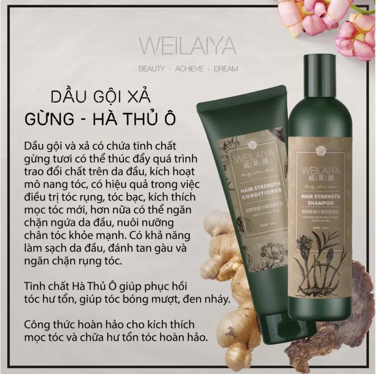 [HCM]Bộ dầu gọi xả gừng hà thủ Ô Weilaiya (tóc dầu)