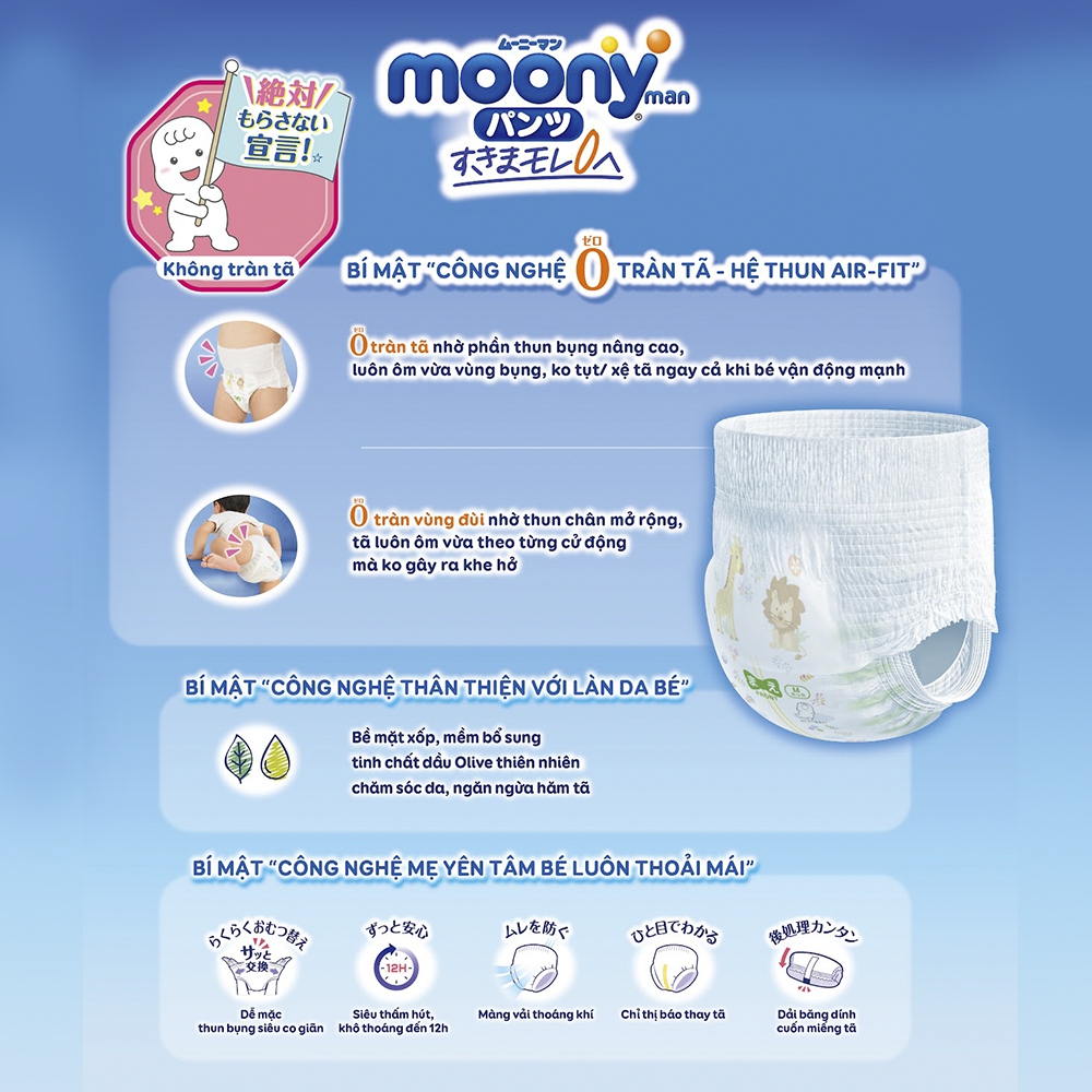 Tã quần Moony (L - bé gái, 44 miếng) (L)