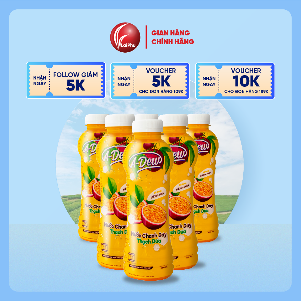 Nước Chanh Dây Thạch Dừa A-Dew Chai 450ml - Thùng 24 Chai