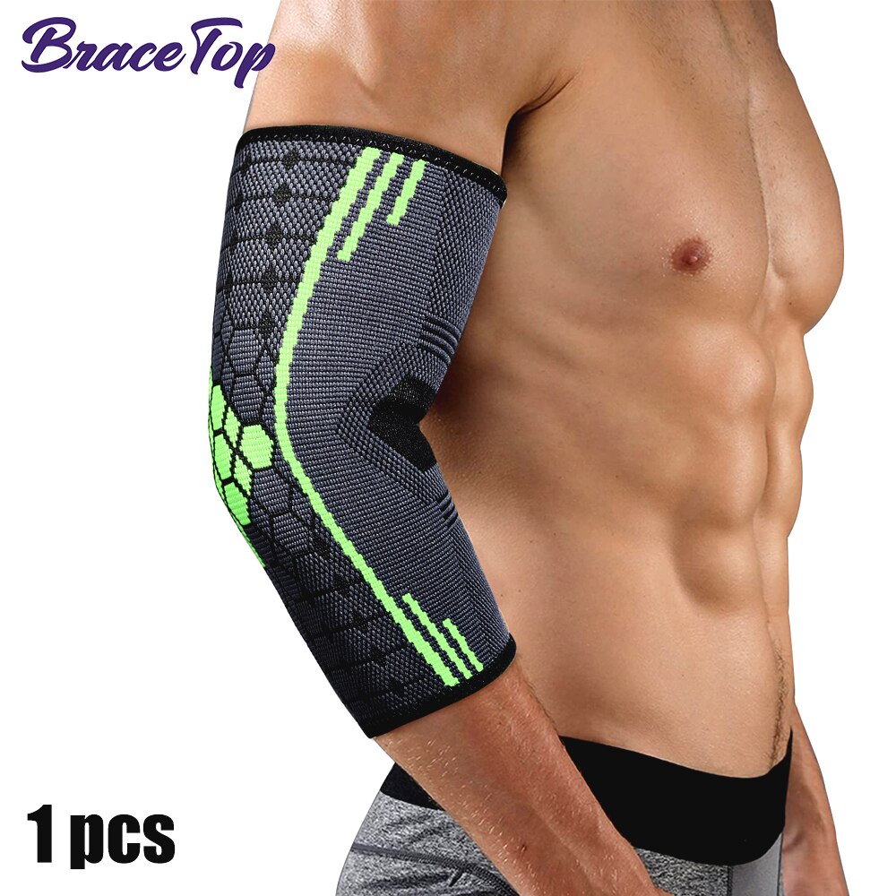BraceTop Elbow Brace Compression Support Elbow Sleeve for Tendonitis Tennis Basketball Volleyball Arm Protector Pads Reduce Pain