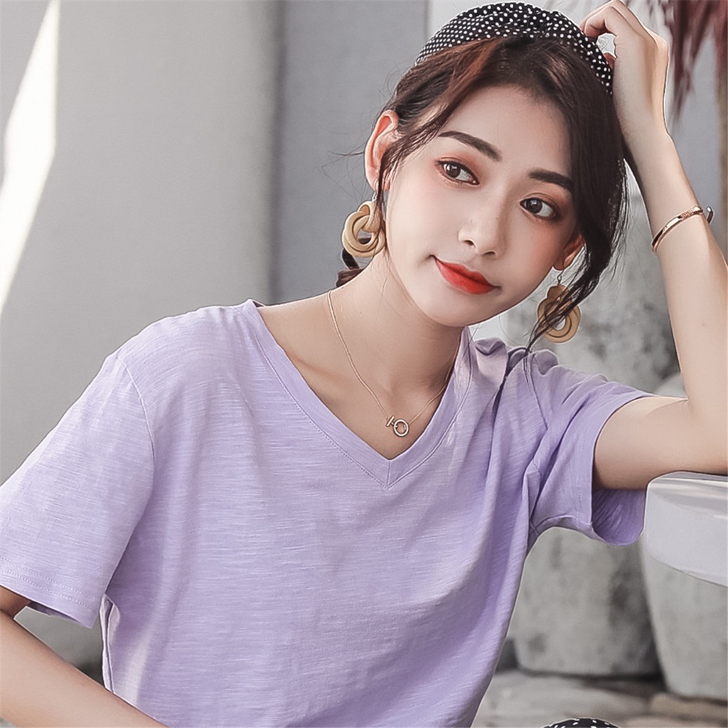 Áo thun xược cotton nữ cổ tim