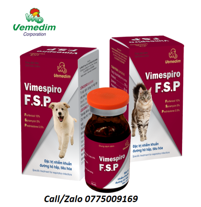 Vemedim Vimespiro F.S.P tiêm phòng nhiễm khuẩn hô hấp cho chó, mèo, chai 10ml