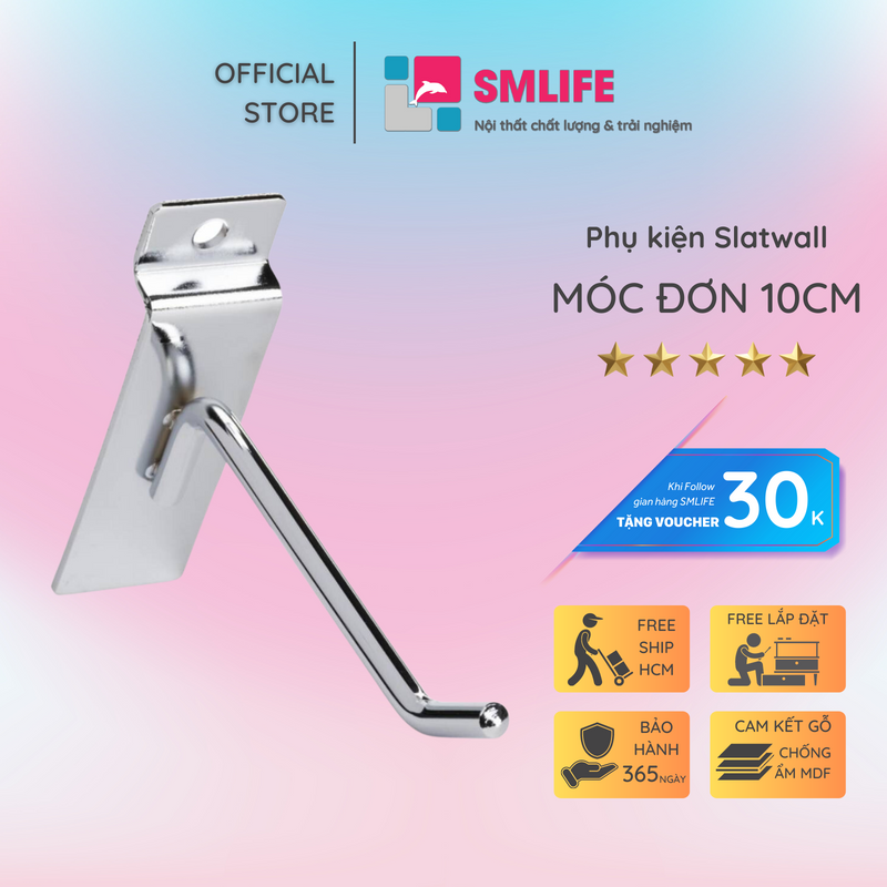 Móc đơn cài tấm SMLIFE Slatwall
