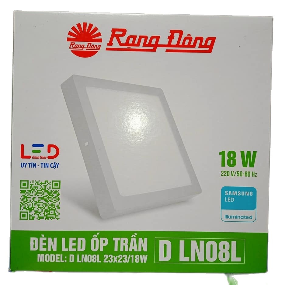 Đèn LED ốp trần vuông LN08 23x23/18W trắng Rạng Đông