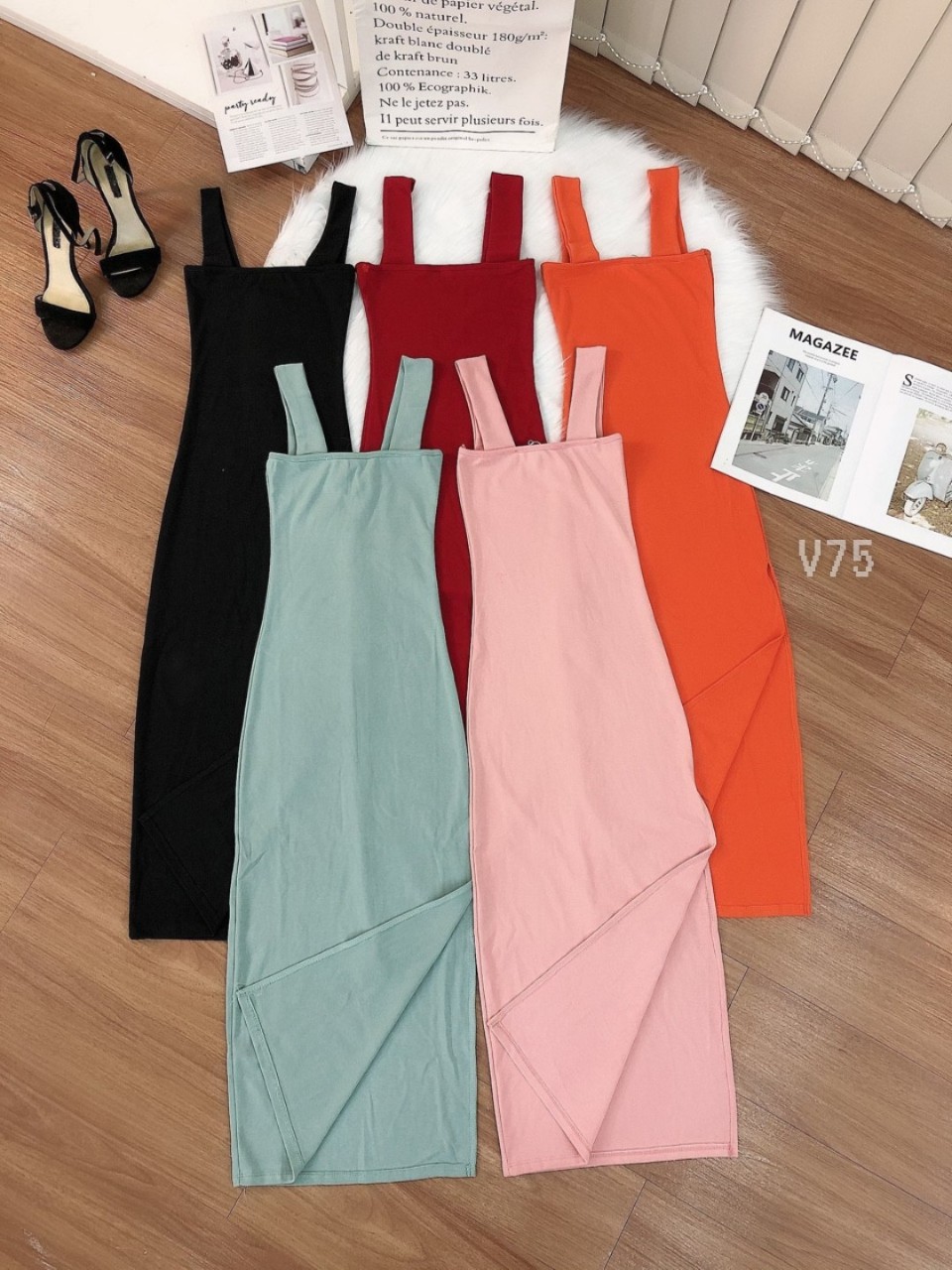 Đầm body 2 dây xẻ tà-ZU