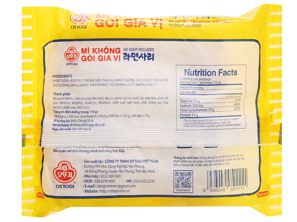 Mì không vị Ottogi gói 110g