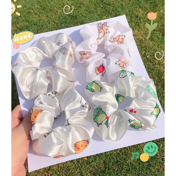 Dây cột tóc vải scrunchies hình thú - hình bò sữa