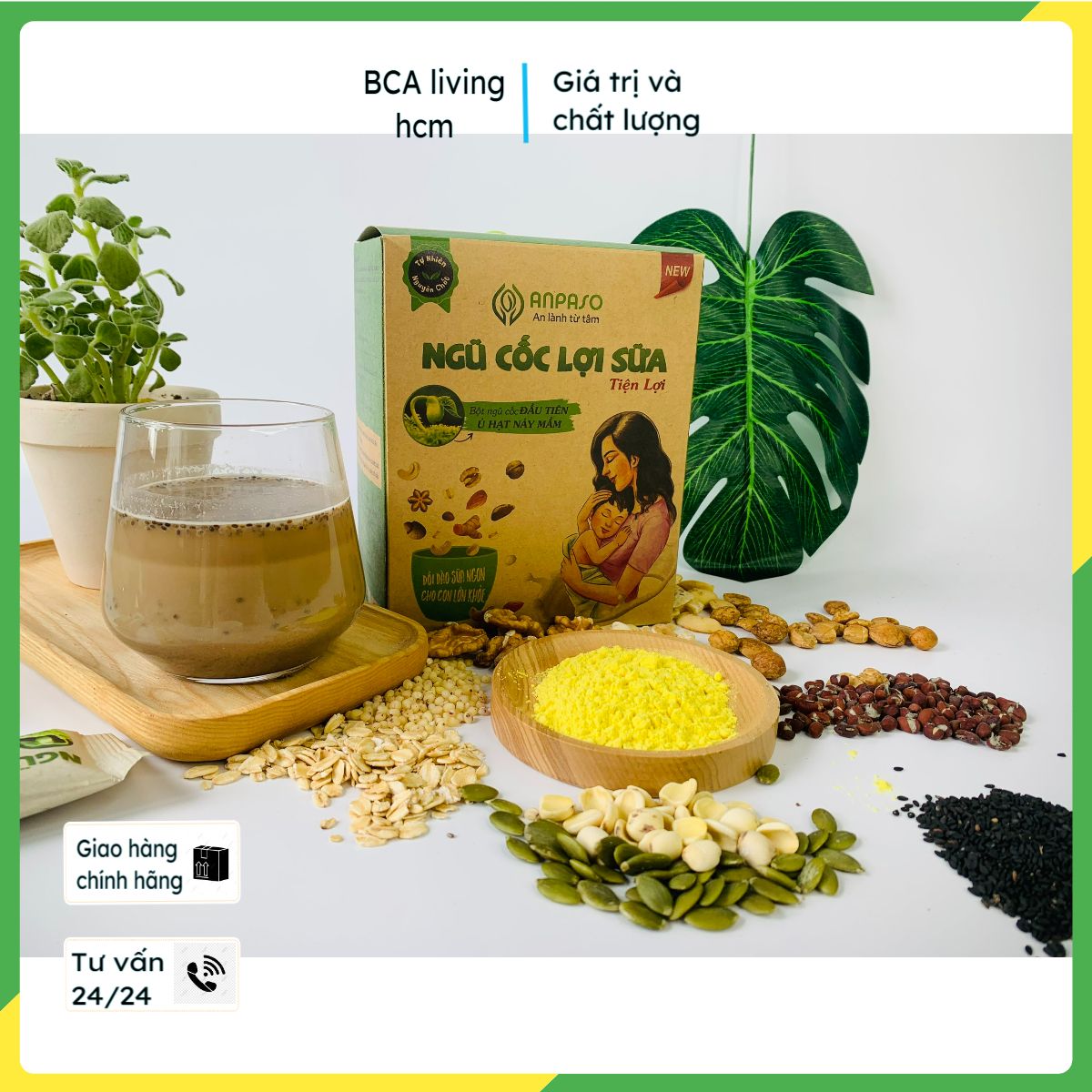 Ngũ cốc lợi sữa tiện lợi Anpaso bcalivinghcm Kích sữa về nhiều và giàu dinh dưỡng Bé bú no lâu, ngủ sâu ngon giấc, tăng cân đều.