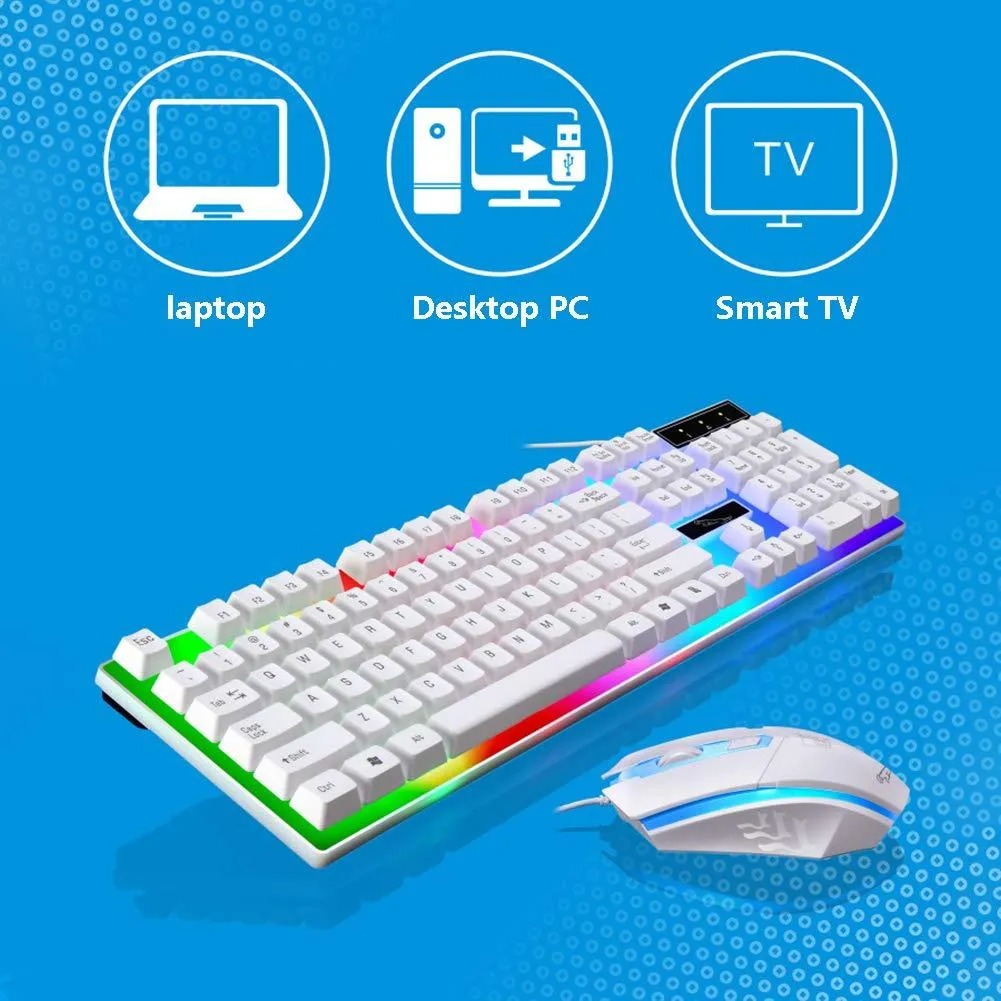 Combo phím chuột giả cơ có dây G21B, LED rainbow