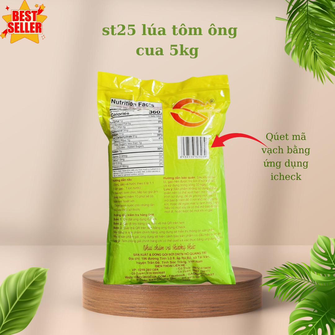 10kg gạo st25 Lúa tôm ông cua compo 2túi x5kg